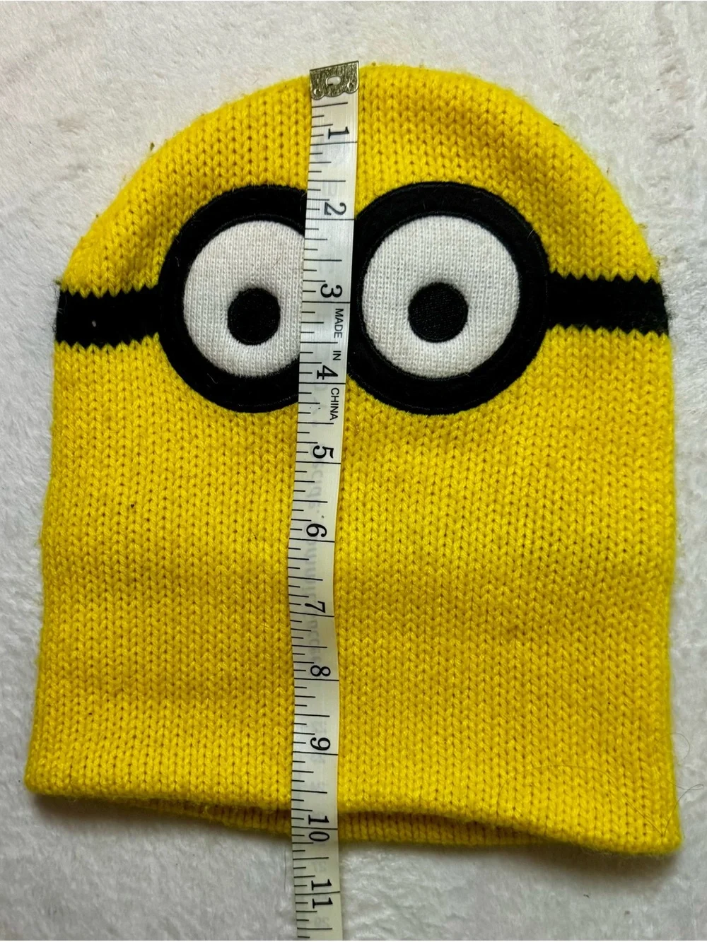 Kids Yellow Minion-Style Beanie Hat (standard one size fits most)